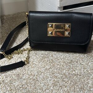 Valentino Black Leather Crossbody Bag with Gold Accents